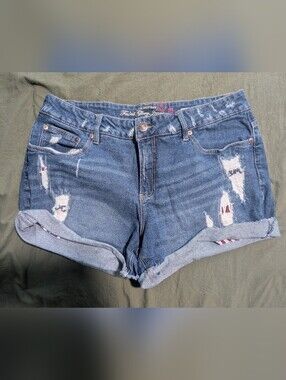 Faded Glory Denim Boyfriend Short Stretch Pockets Distressed Size 14 4th America
